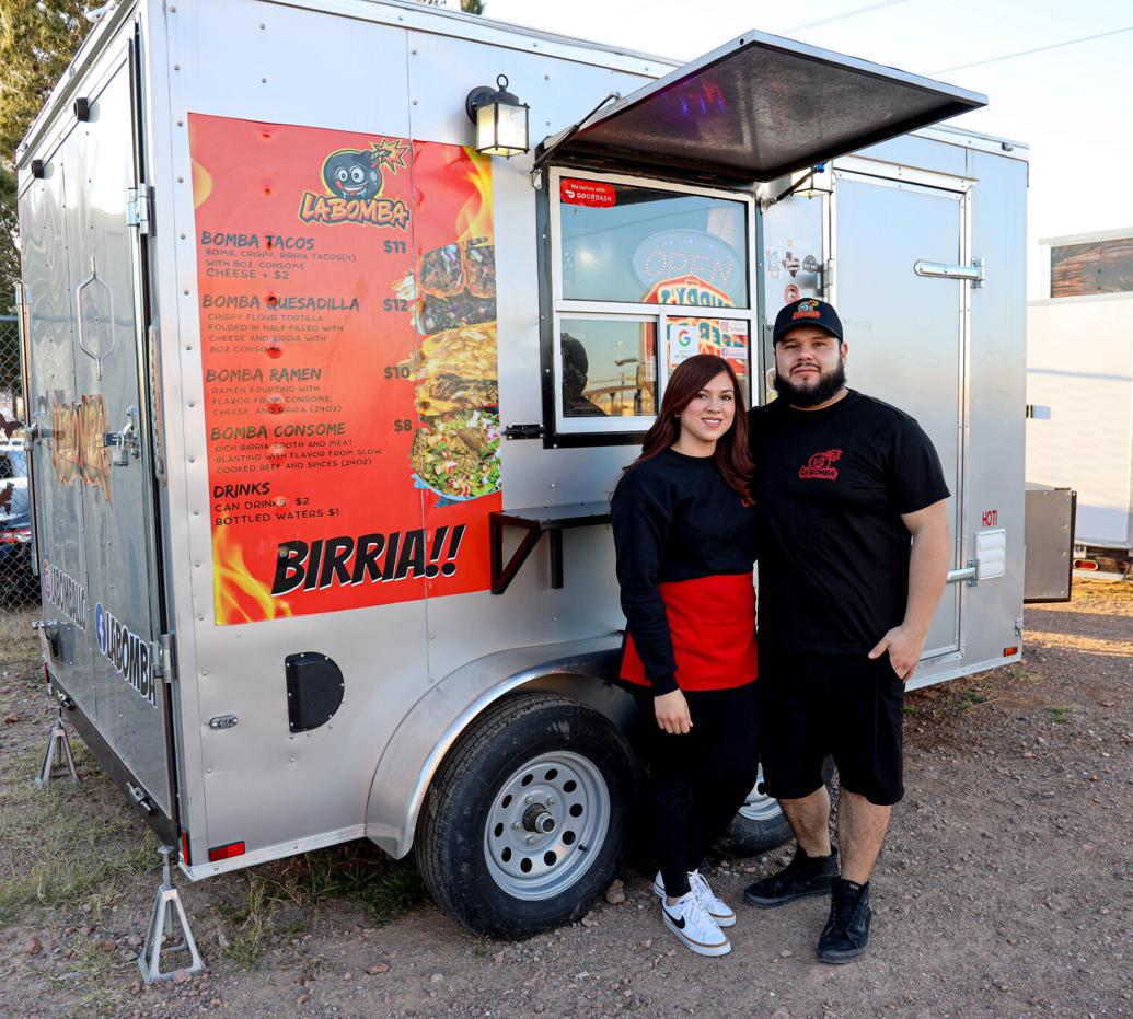 Hugo and Angelica Chavez outside the original La Bomba birria food truck