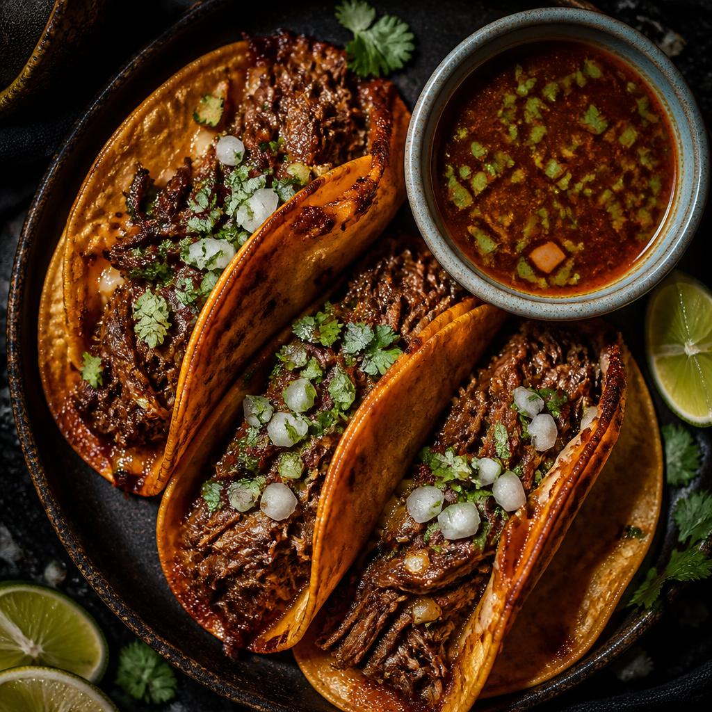 Birria tacos with consomé